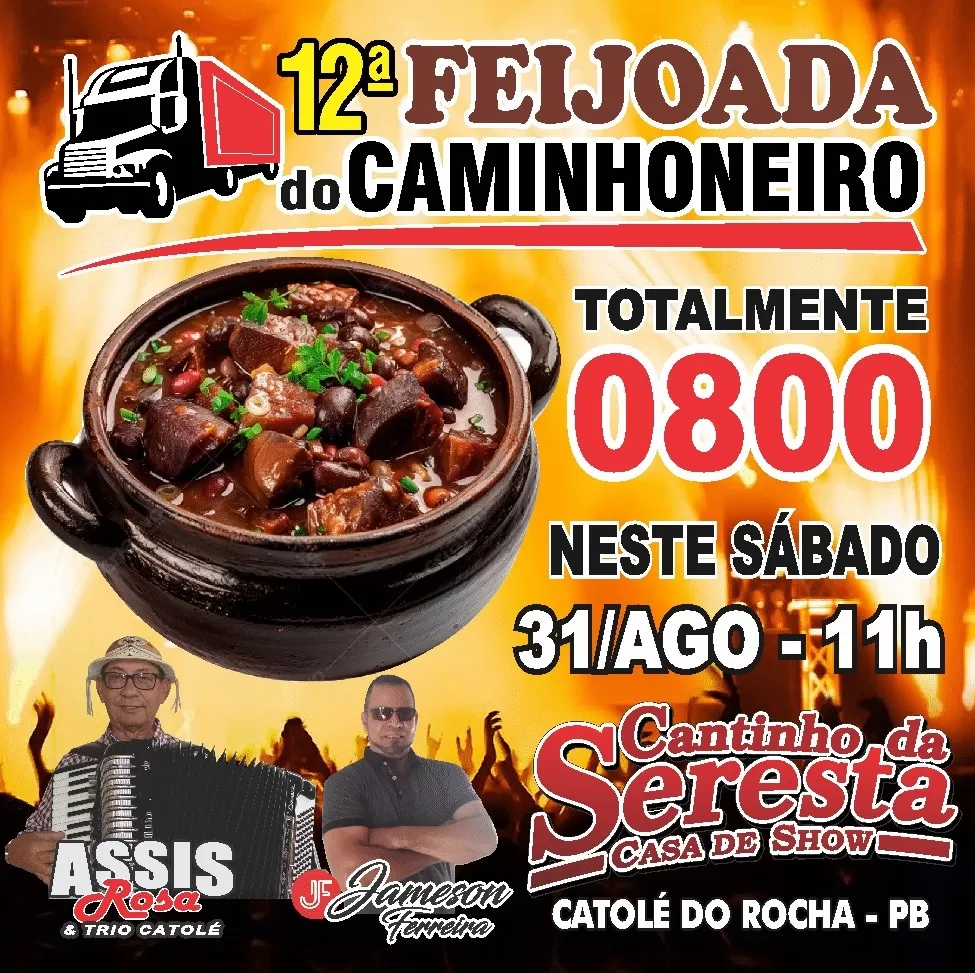 12ª Feijoada do Caminhoneiro aconte neste sábado (31) a partir das 11h no Cantinho da Seresta