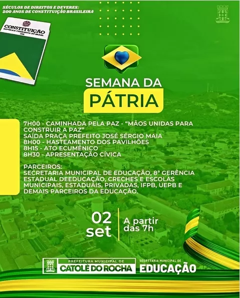  Começa nesta segunda (2) a programação da Semana da Pátria 2024, em Catolé do Rocha