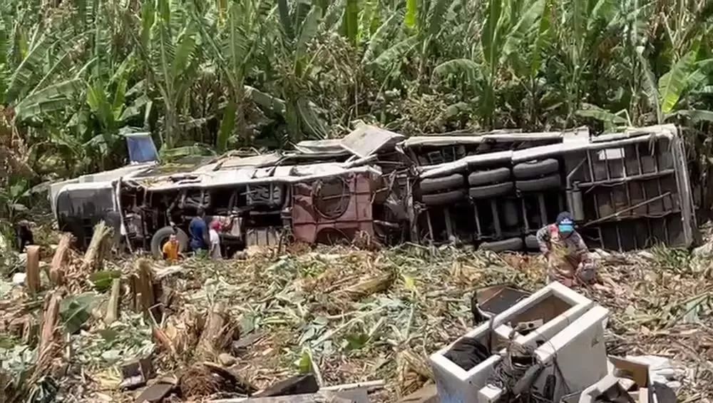 Trio elétrico Zeus capota em trecho da PE-089 — Foto: Reprodução/Redes Sociais