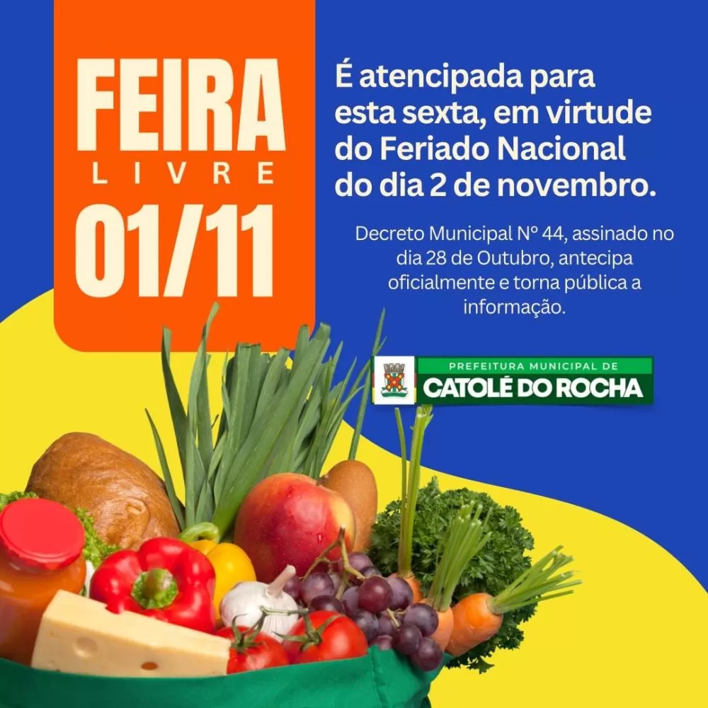 Em virtude do Feriado de Finados, a Feira Livre de Catolé do Rocha é antecipara para esta sexta (1º)