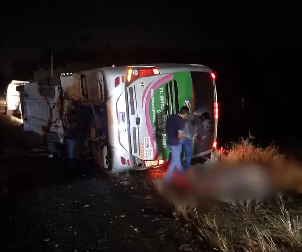 Quatro pessoas morrem e 15 ficam feridas após ônibus de turismo tombar em rodovia na Bahia