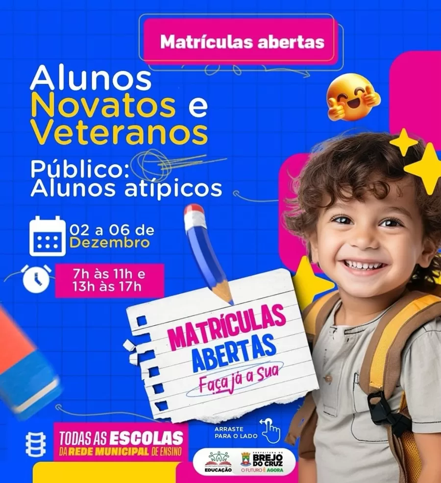 Prefeitura de Brejo do Cruz anuncia matrículas antecipadas para alunos atípicos da rede municipal de ensino