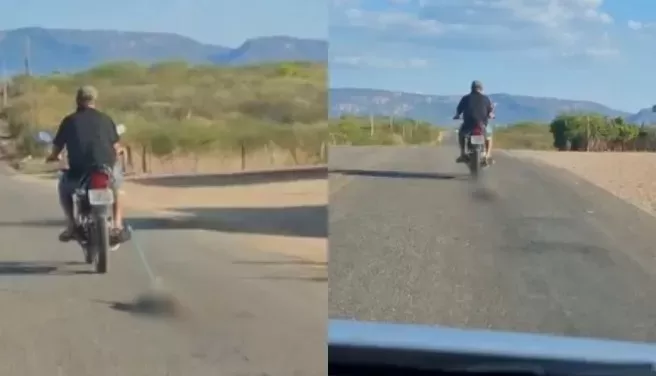 Homem é flagrado arrastando cachorro amarrado a motocicleta em Paulista-PB