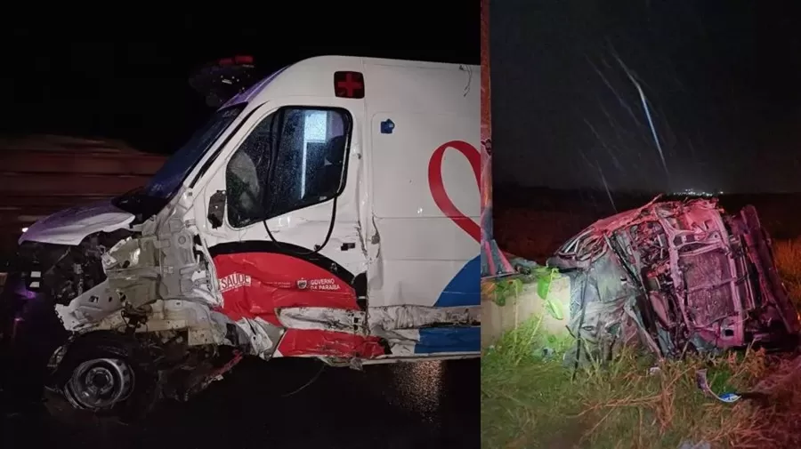 Carro colide com animal solto na pista e atinge ambulância na BR-230, em Patos, na noite desta segunda (10)