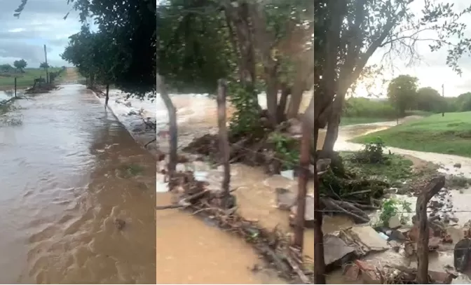 Chuvas na zona rural de Catolé do Rocha e Riacho dos Cavalos provocaram enxurrada no riacho grande da Santana