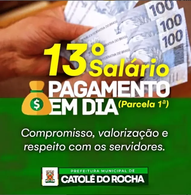 Prefeitura de Catolé do Rocha anuncia pagamento da Primeira Parcela 13º Salário 2025