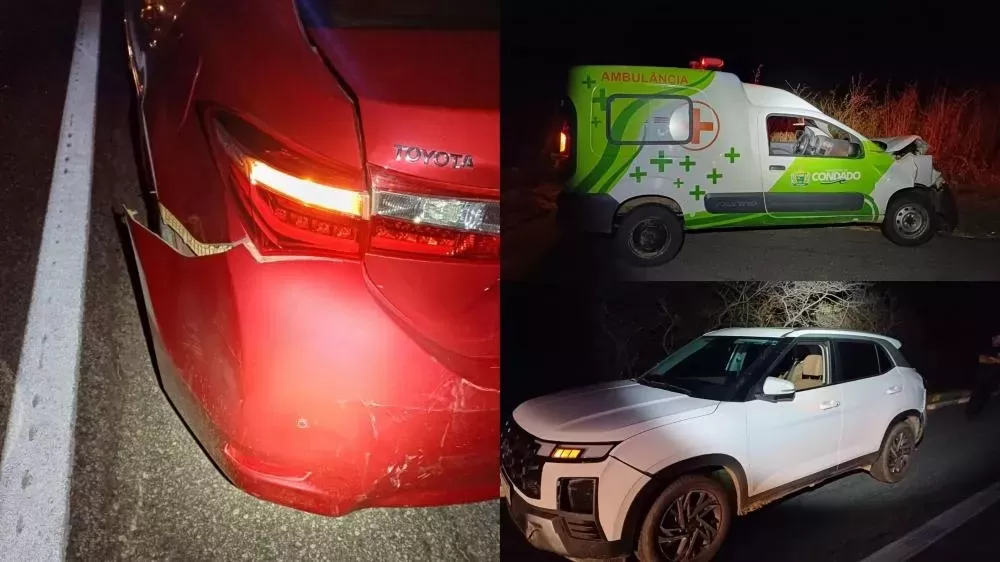 Colisão traseira envolvendo ambulância e outros dois veículos é registrada na BR-230, em Patos