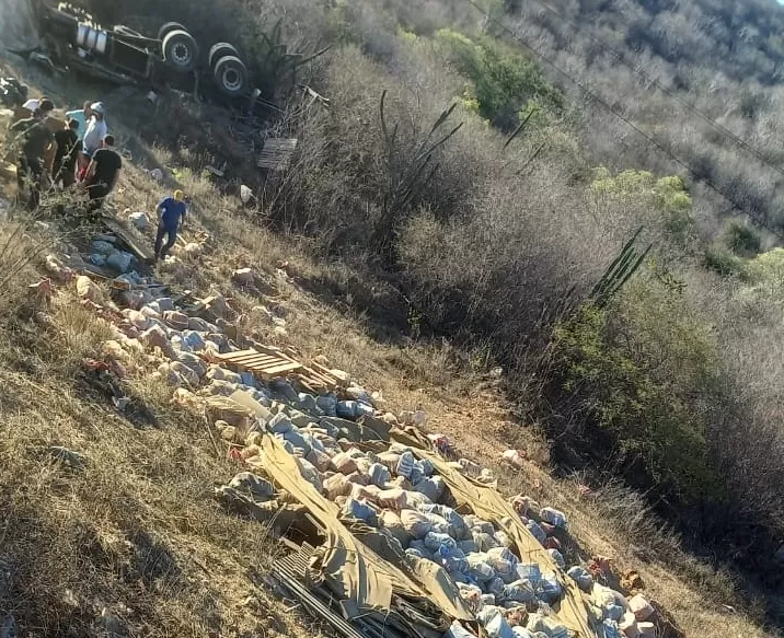 Caminhão capota na BR-230, em trecho da Serra de Santa Luzia; motorista ficou ferido