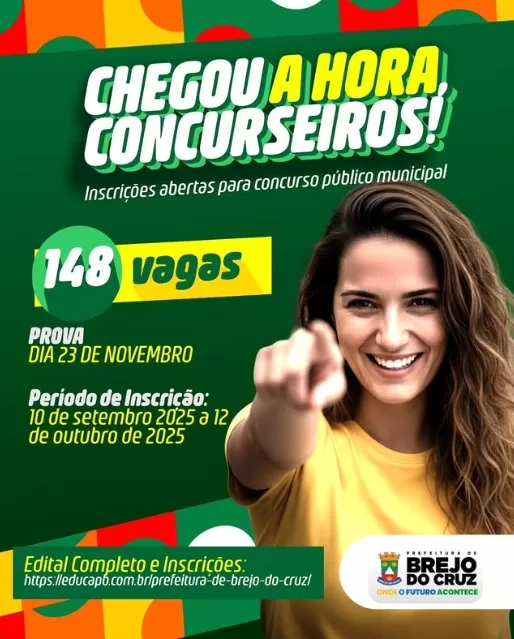 Prefeitura de Brejo do Cruz anuncia inscrições e data das provas do Concurso Público com 148 vagas
