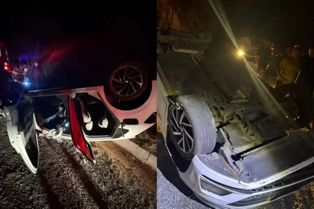 Carro capota em curva da BR-230, próximo a cidade de Pombal, na noite deste sábado (4)