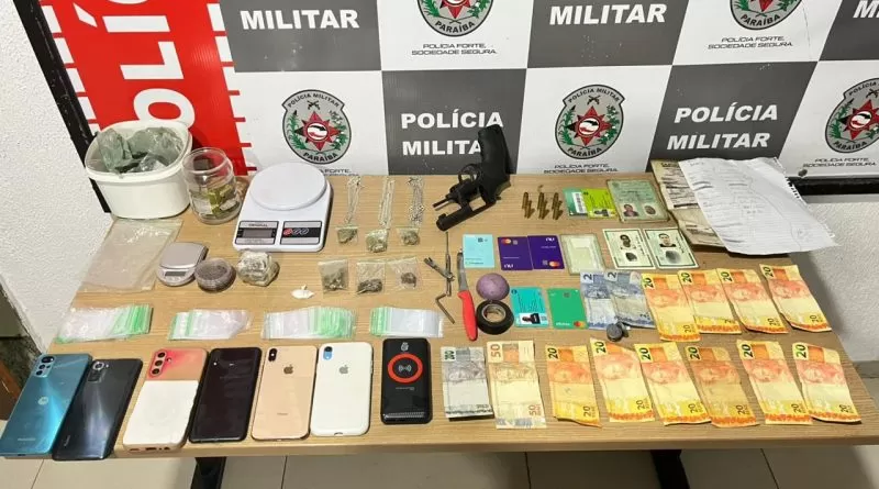 Polícia Militar prende suspeitos de assaltos em Mangabeira, e a prende drog e arma de fogo