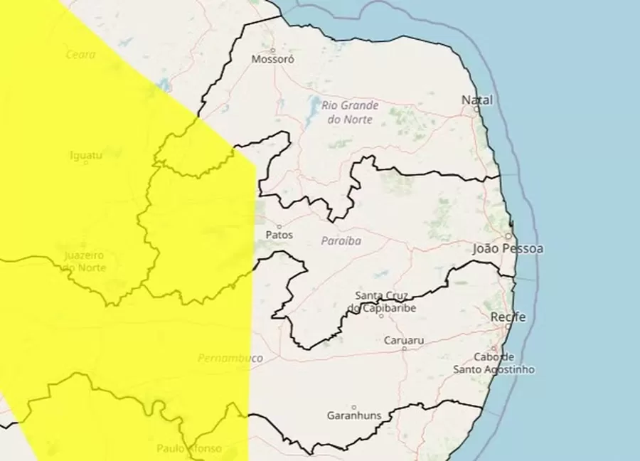 Inmet emite alerta para perigo de chuvas intensas para 70 cidades do Sertão da PB; veja lista