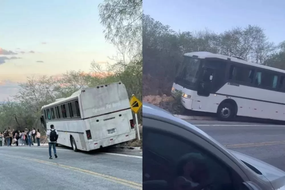 Ônibus com estudantes universitários sofre falha nos freios, e motorista evita tragédia na Serra do Teixeira, nesta segunda