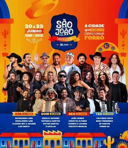 Programação do São João 2026 de Santa Luzia, PB, tem Wesley Safadão e mais; veja atrações