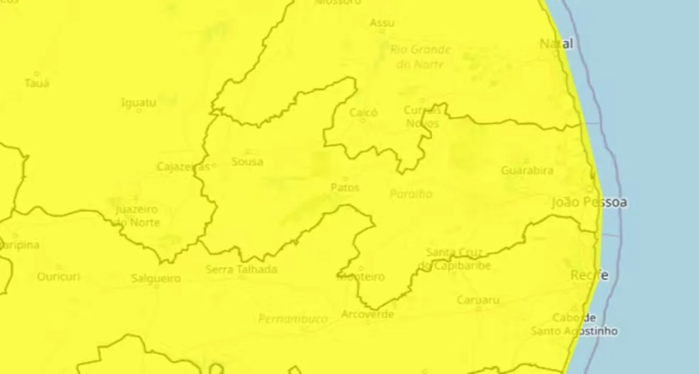 Inmet emite alerta de vendaval para todas as cidades da Paraíba — Foto: Inmet