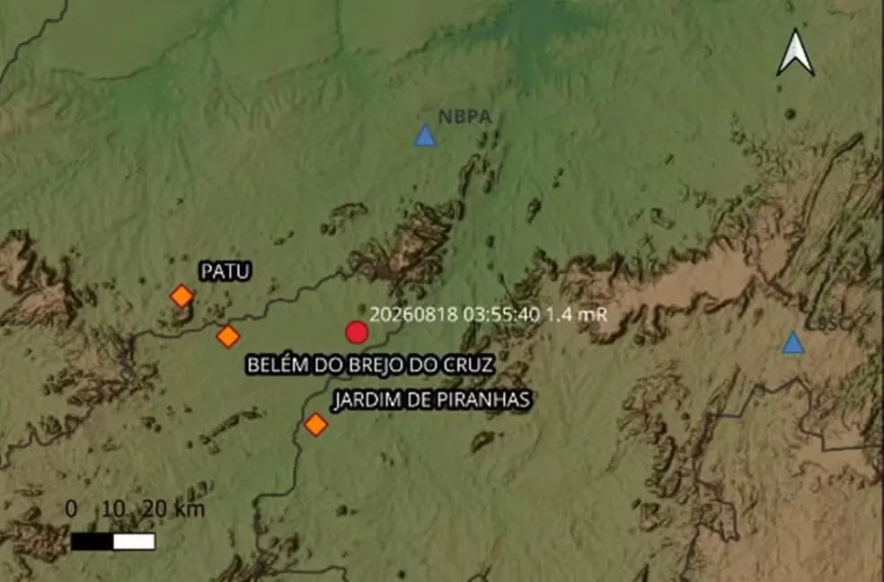 Tremor de terra é registrado no Sertão da Paraíba — Foto: UFRN